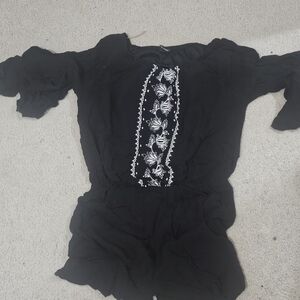 Black Romper with White Embroidery